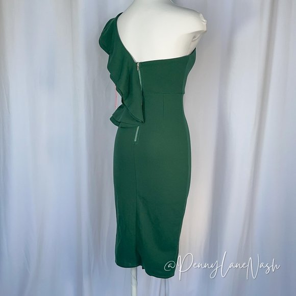 Hello Molly Caruso Ruffle One Shoulder Bodycon Dress Green - Picture 6 of 13